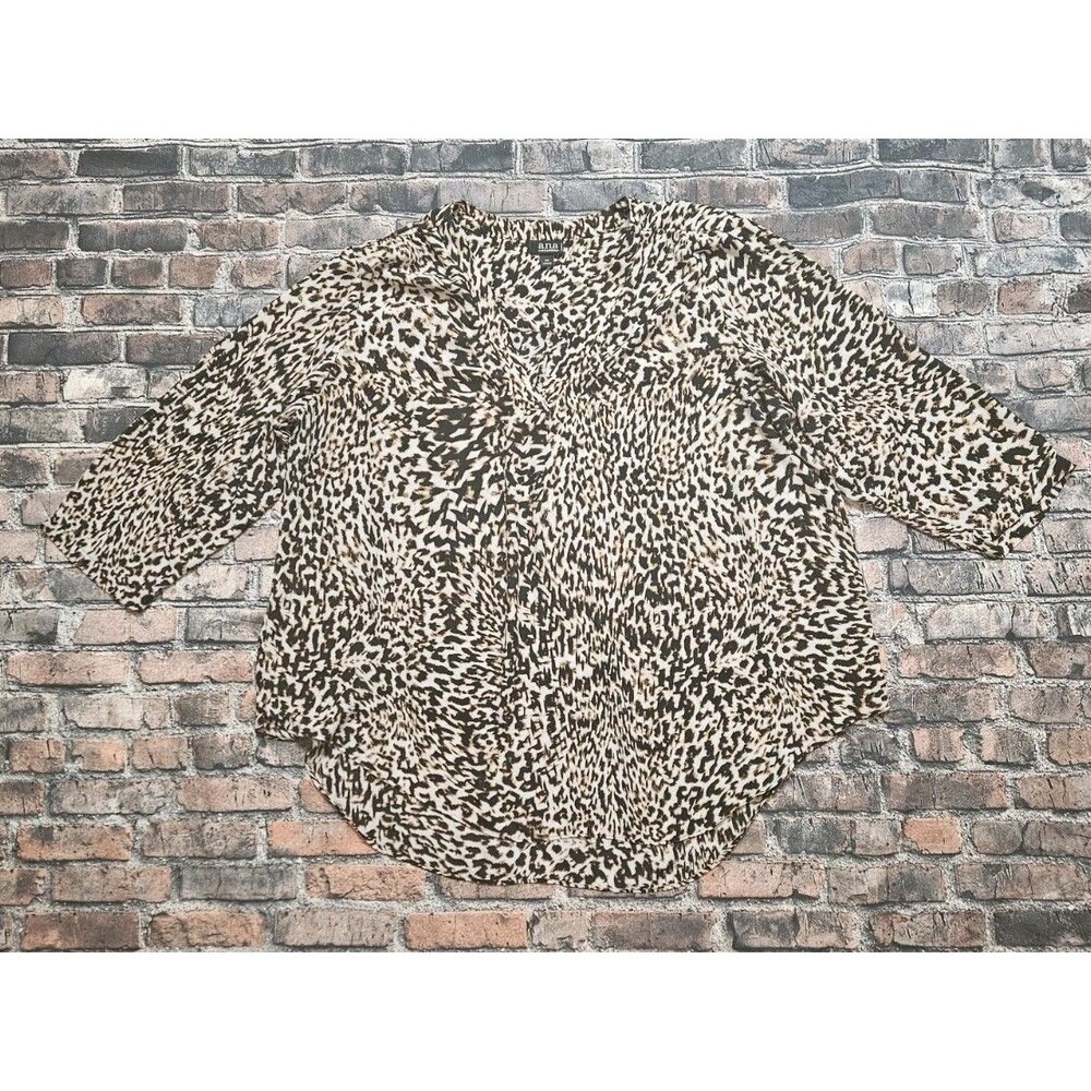 a.n.a Leopard Print Tunic Top Plus Size 2X Semi-Sheer